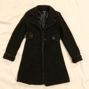 Bebe Womens Wool Blend Tweed black  Coat Sizexs bust34